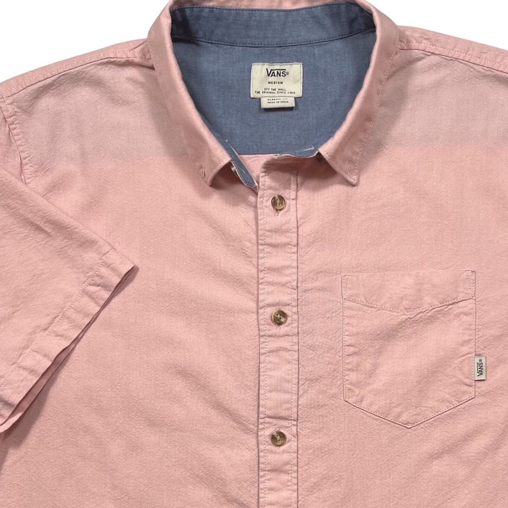 Vans Men Medium Off The Wall Short Sleeve Shirt Button Up Salmon -843